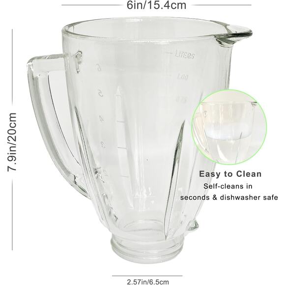 Oster Blender Glass Jar 6-Cup Replacement with Blade Base & Gaskets Fits Classic - Picture 3 of 7